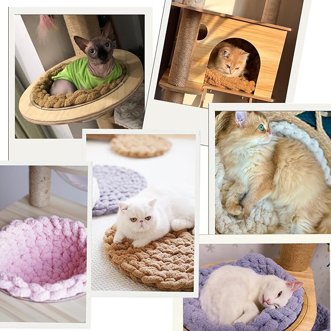 Cat Knitted Bed Mat, Extra-Soft Washable Warm Round Pads Cushions for Indoor Kittens, Cat Trees Towers, Perfect for Kneading and Sleeping (White,Medium)