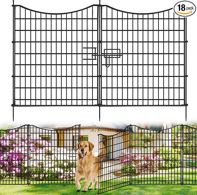18 Panels No Dig Decorative Fence with Gate, 33 in(H) X 40.5 ft(L) Tall Garden Fence Animal Barrier, Rustproof Metal Wire Edging Border, Temporary Dog Fencing for Outdoor, Yard, Patio