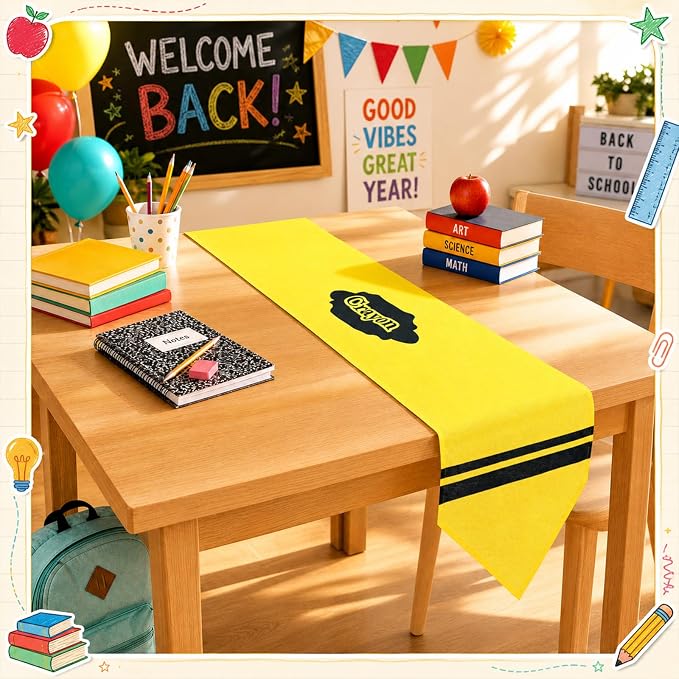 4 Pcs Crayon Table Runner 71 x 13 Inch Back to School Classroom Decorations
