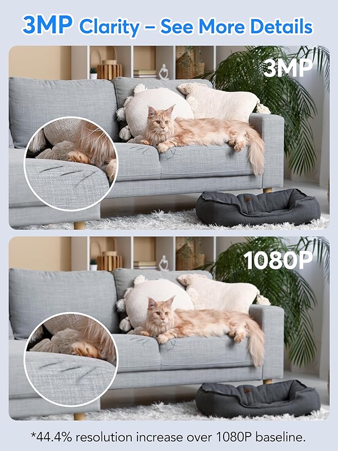 Indoor Security Camera 2K 3MP, Motion & Sound Detection, Real-Time Alerts, Two-Way Audio, Works with Alexa & Google Assistant, Home Security Camera with 256GB SD & Cloud Storage, Black, 2.4GHz