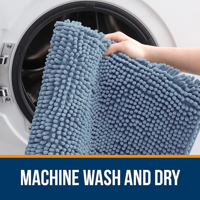 OLANLY Bathroom Rugs 34x21, Extra Soft Absorbent Chenille Bath Rugs, Rubber