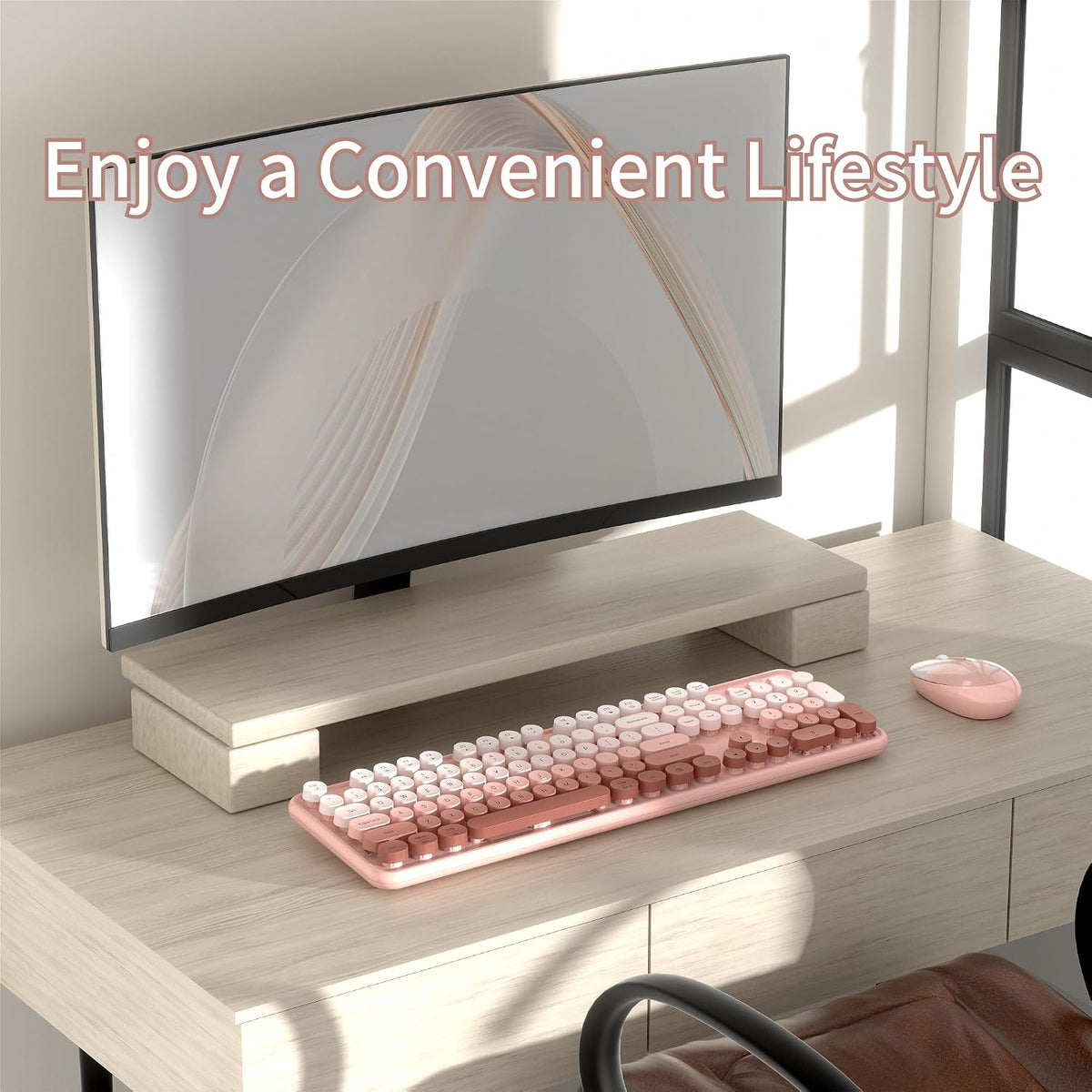 Colorful Wireless Computer Keyboard and Mouse, Peach Gradient