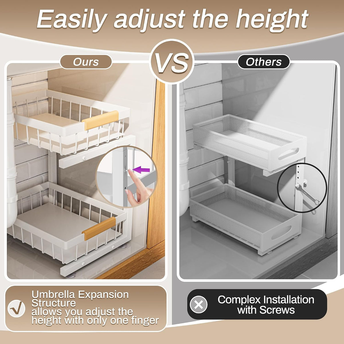 ADBIU Adjustable Under Sink Organizer, 2-Tier Pull-Out, 2-Pack, White