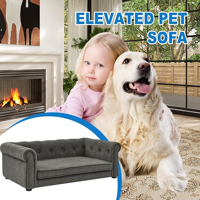 Dog Couch for Large Dogs, Elevated Durable Pet Sofa Bed, 24" W Comfortable Modern and Stylish Dog Sofa Couch with Dry Cleanable Fabric, Furniture for Medium & Large Breed (Dark Grey)
