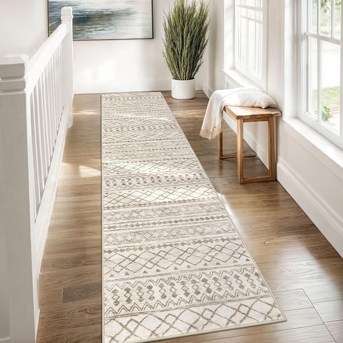 KUTA Moroccan Washable Kitchen Rugs 2x8 Non-Slip Vintage Beige Boho Rugs