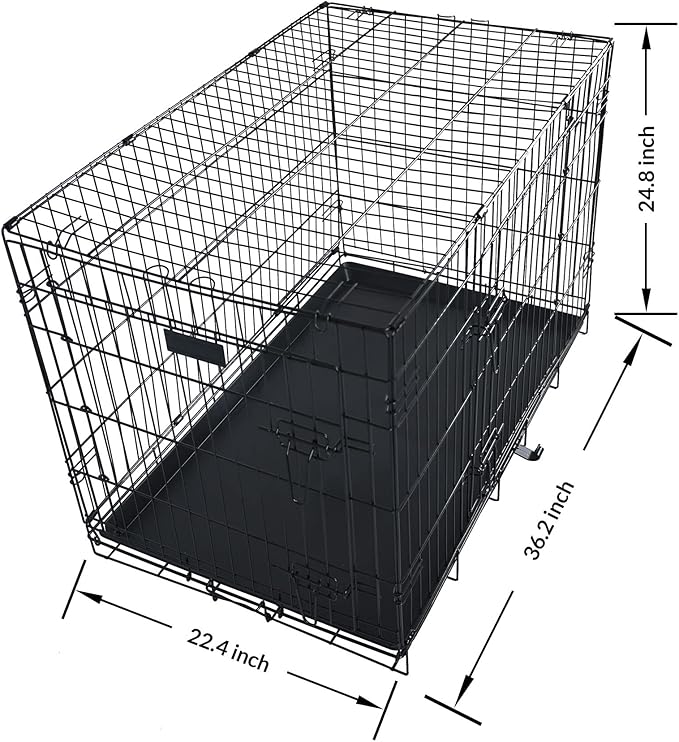 Elevon Foldable Double Door Dog Crate with Leak-Proof Track, 36-Inch