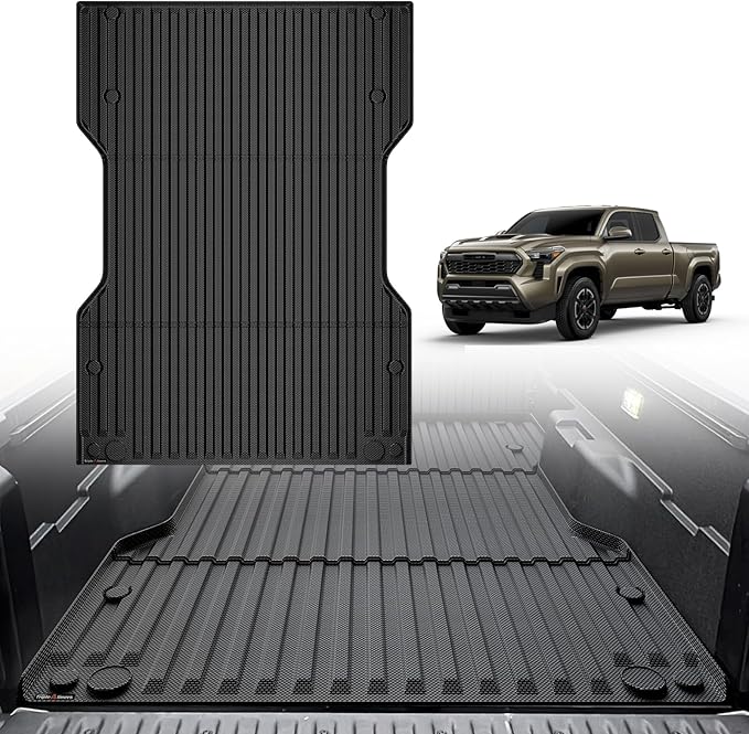 TripleAliners Truck Bed Mat Compatible with 2024 2025 2026 Toyota Tacoma Accessories 6FT Vehicle Perfectly Flush All Weather Protection TPE Heavy Duty Pickup Car Bed Cargo Mat