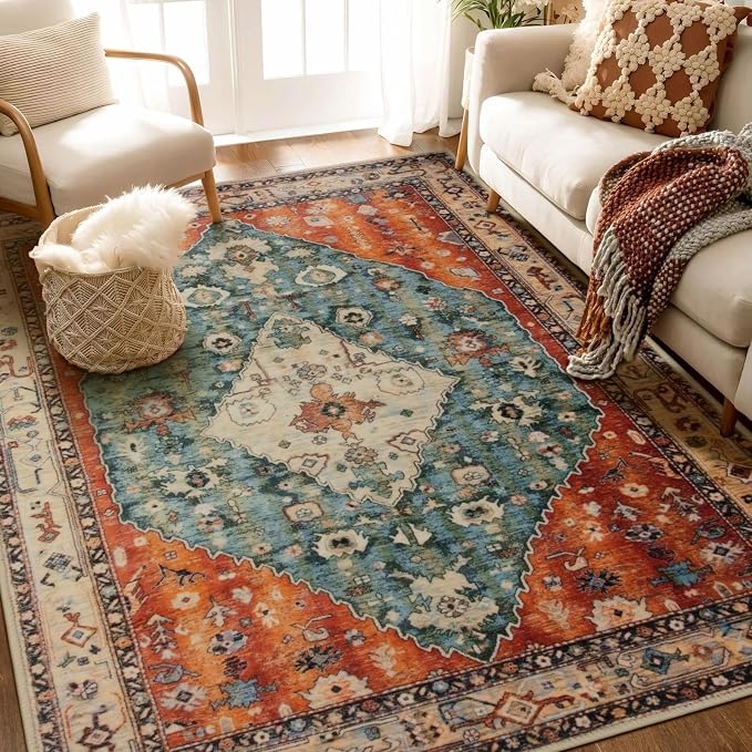 SERISSA Bedroom Rug 4x6 Boho Tribal Rug, Vintage Washable Area Rugs Non Slip