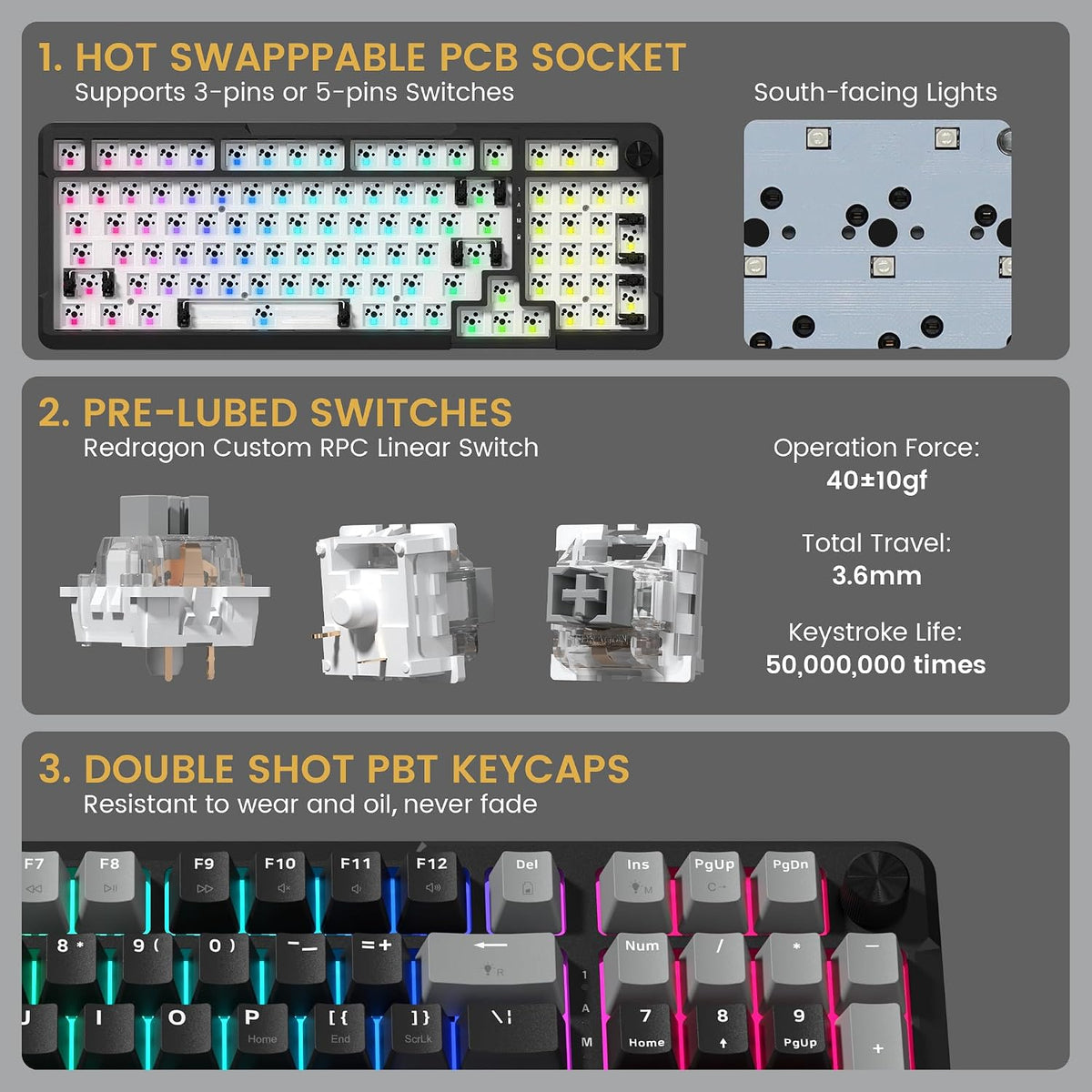 Redragon K742 Wireless Mechanical Gaming Keyboard with Knob for PC Computer