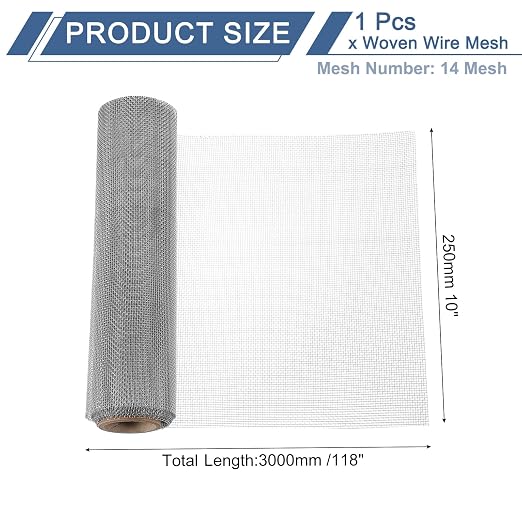 uxcell 14 Mesh 118" x 10" Woven Wire Mesh, 316 Stainless Steel Air Vent Filter