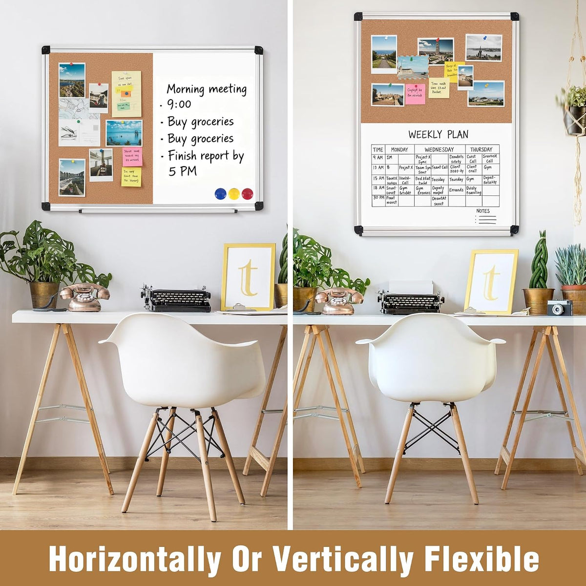 White Board and Cork Board Combo 36" x 24" Aluminum Frame