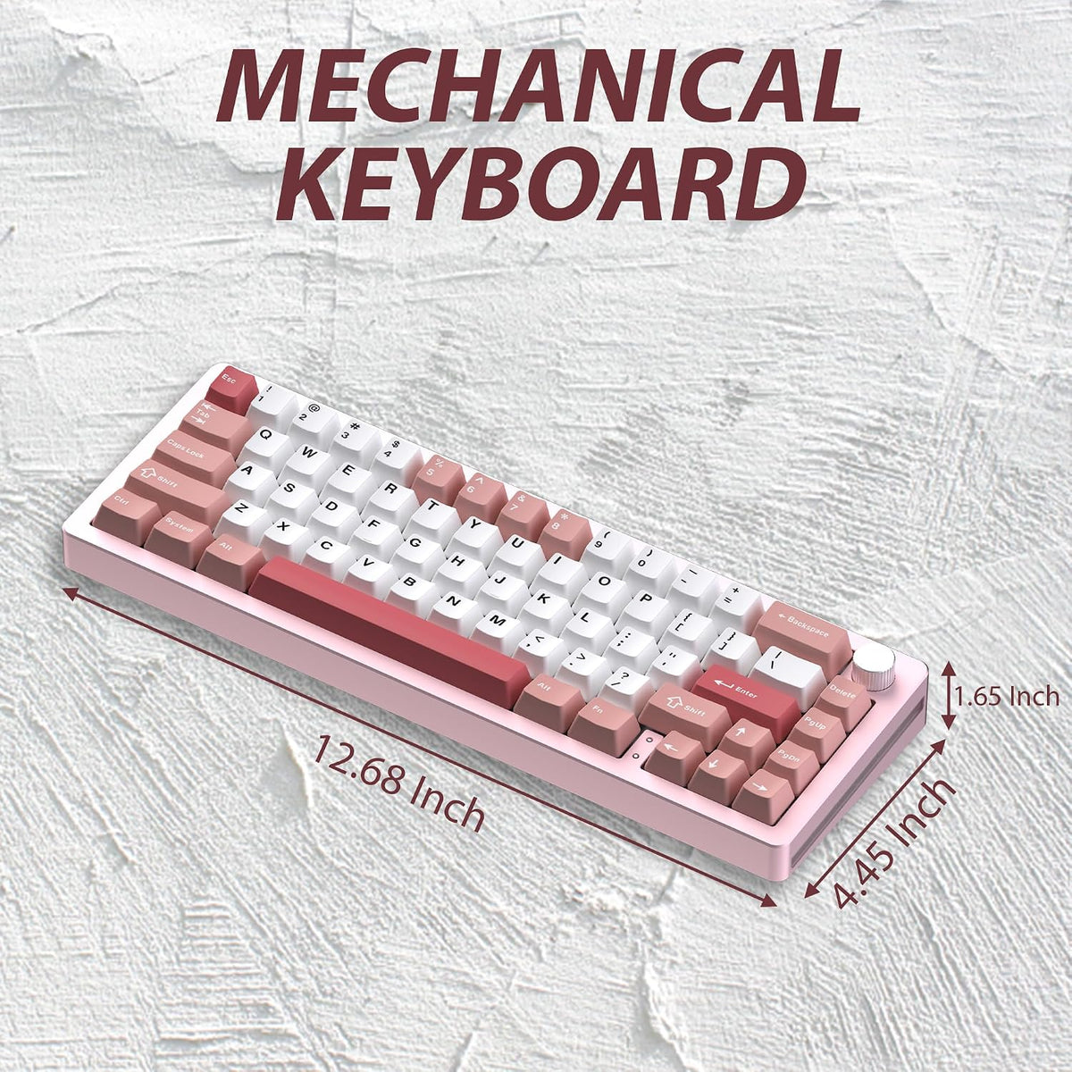 EMB Nabi Series NB1 65% Wireless Mechanical Gaming Keyboard, 66 Keys, CNC Aluminum, RGB, Hot-Swappable, 4600mAh, Milk Linear Switches, Wired/Bluetooth/2.4G (Silver/Pink)