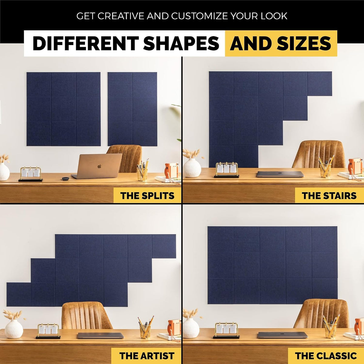 WALLHERO Large Cork Board Alternative | 15 Pack | Sizing Up to 59”x36”, Felt Wall Tiles, Office Wall Decor, Large Cork Boards for Walls, Corkboard, Cork Board for Office, Pin Board, Blue