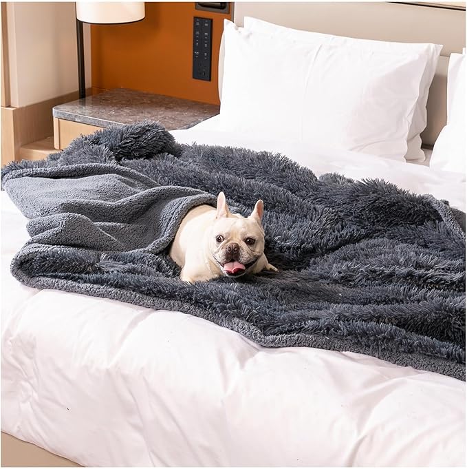 Pet Throw Blankets for Dogs Gray Cozy Waterproof Fluffy Long Faux Fur Dog Cat Calming Blanket for Couch Sofa Cover Furniture Protection, Gray XS-28x20in