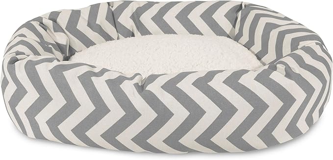Majestic Pet 24 Inch Chevron Sherpa Calming Dog Bed Washable – Cozy Soft Round Pet Bed with Spine for Head Support - Fluffy Donut Bed 24x19x7 (inch) – Small - GRAY