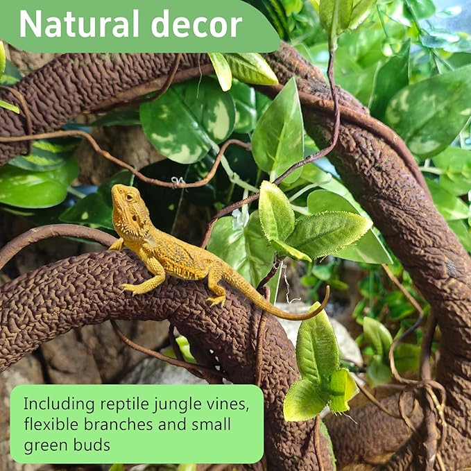 BNOSDM Reptile Jungle Vines with Leaves,Flexible Reptile Climbing Vines Branch,Chameleon Bendable Plants Tank Accessories,Pet Habitat Decor for Bearded Dragon,Snakes,Geckos,Lizards