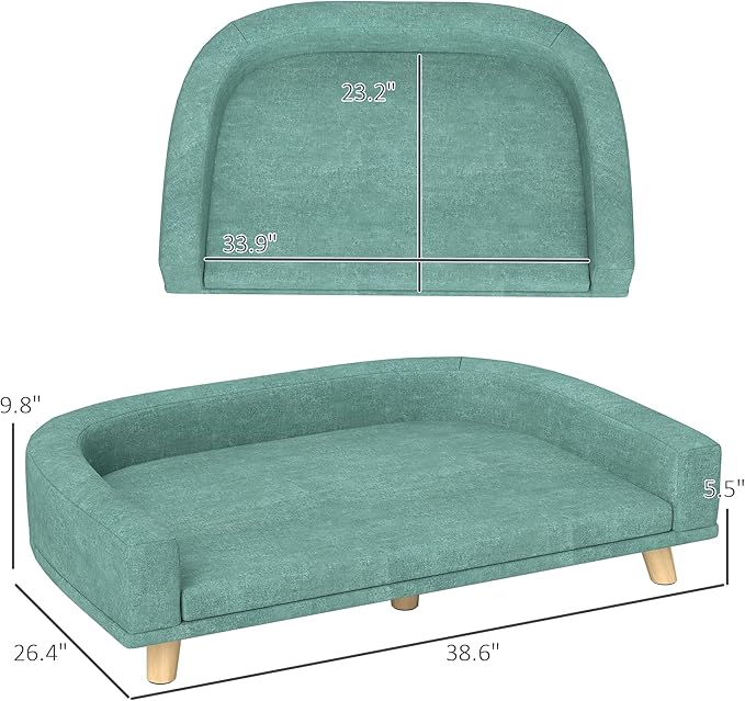 SUBARASHII Pet Sofa Couch Bed with Removable Cover for Dogs, Durable Dog Bed Furniture, Plush Fabric, MDF Frame with Pine Wood Legs, Large Size 33.9" W x 23.2" D, Stylish Neutral Home Decor