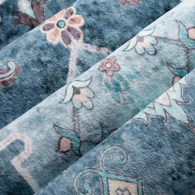 SERISSA Boho Area Rug 5x7 Blue, Washable Large Rugs