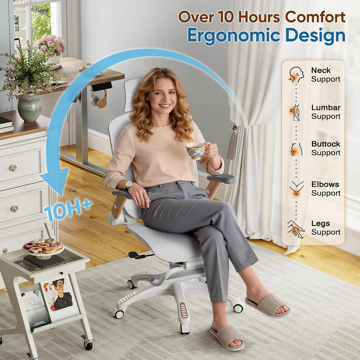 Ergonomic High-Back Office Chair with Footrest – Flip-Up Arms, 3D Headrest, 135° Recline, and Wide Mesh Seat with Lumbar Support. Rolling Swivel Task Chair for Gaming or Work, Sturdy, 300 LBS, 01NT-FT