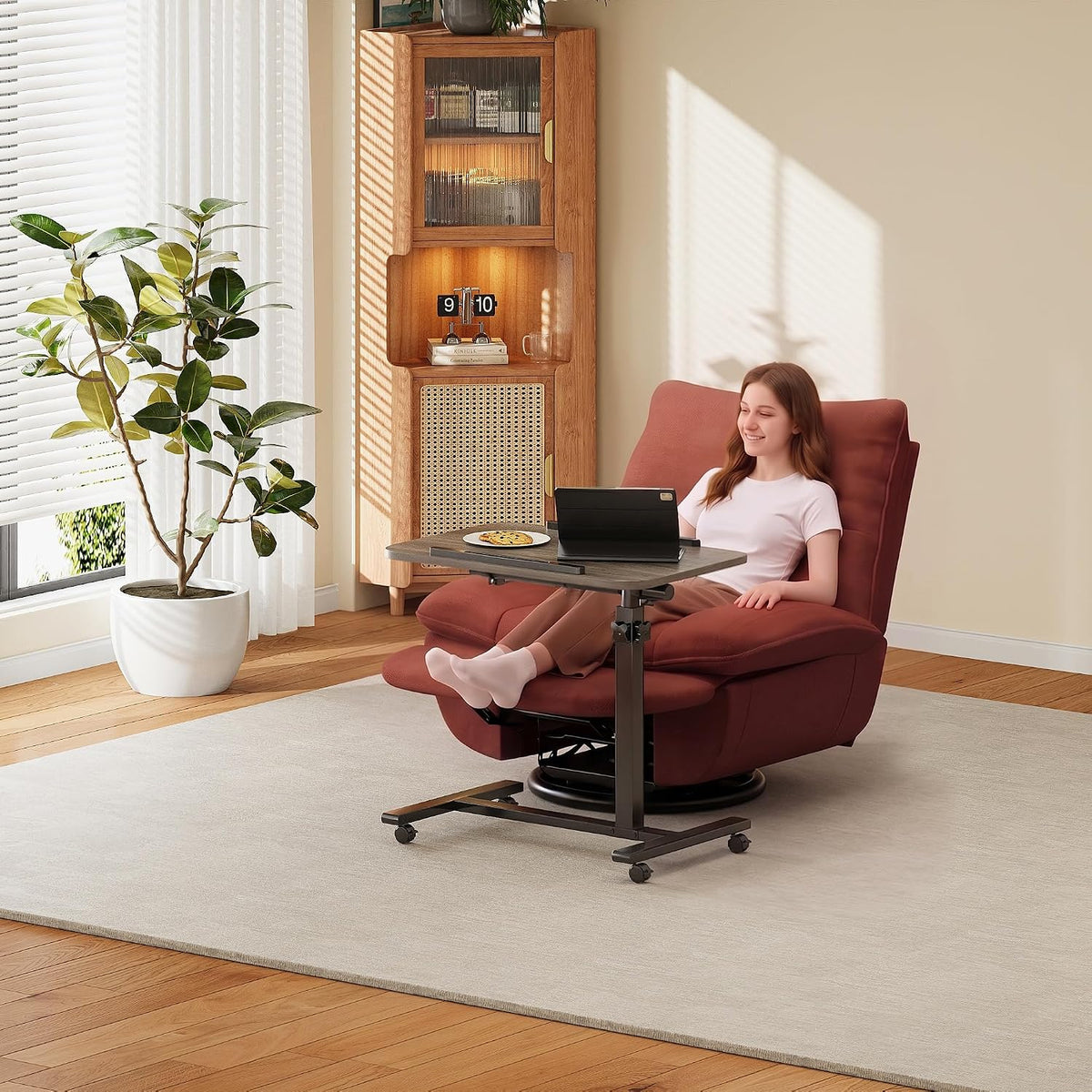 Furist Adjustable Overbed Bedside Table with Wheels Hospital Bed Table Portable Computer Stands Movable Desk Computer Table for Bed Laptop Stand for Couch