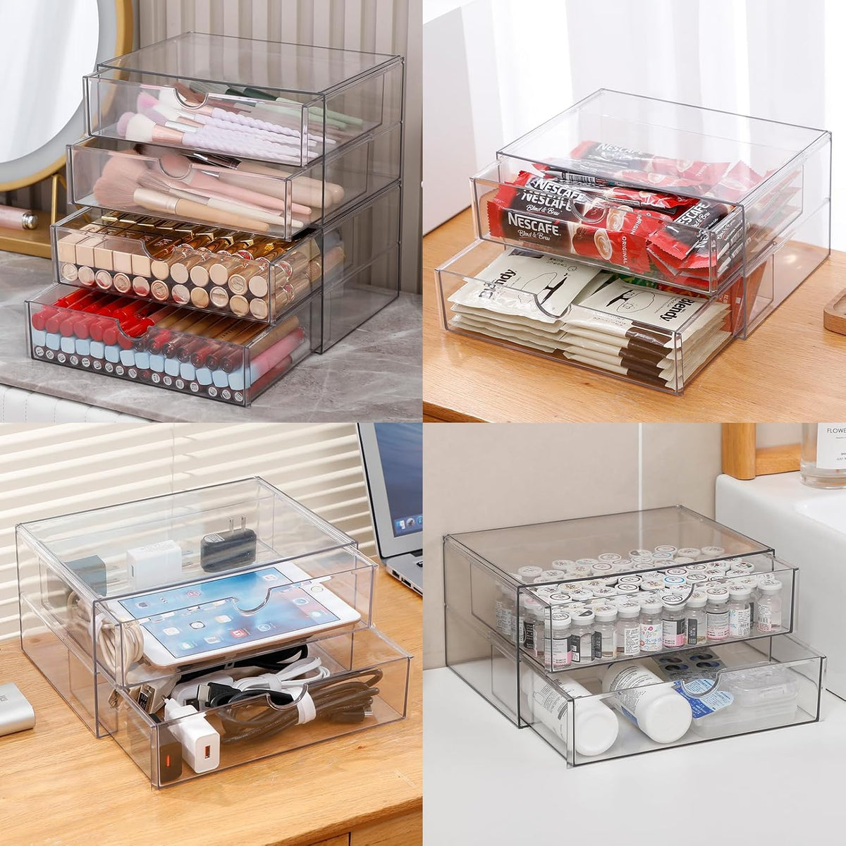 Clear Plastic Drawer Organizer, 4 Drawers