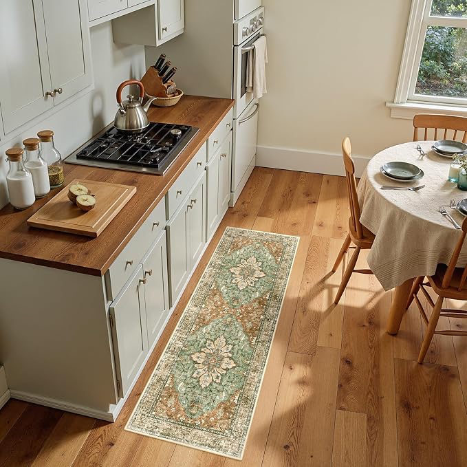 RELEANY Area Rugs Runner 2'x5' Washable Non-Slip, Floral Vintage Distress