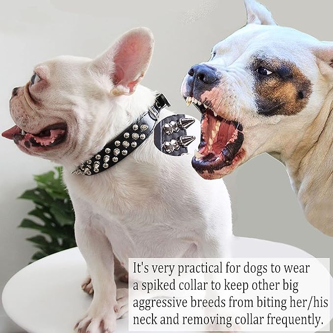 TEEMERRYCA Adjustable Microfiber Leather Spiked Studded Dog Collars with a Squeak Ball Gift for Small Medium Large Pets Like Cats/Pit Bull/Bulldog/Pugs/Husky, Black, XXL 19.7-22.4 inches