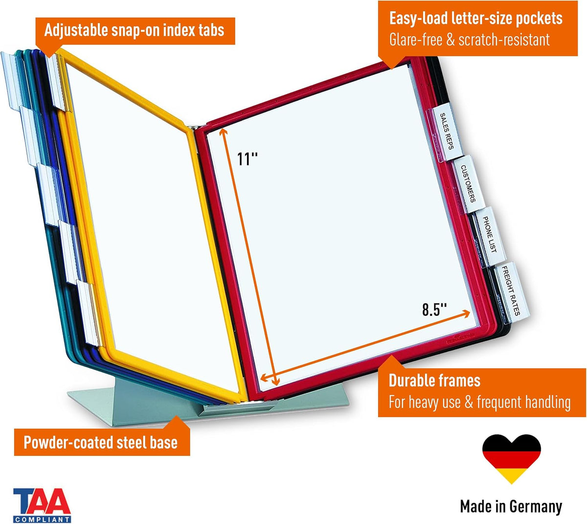 Durable VARIO 20 Pocket Desktop Reference System - Letter Size 10 Double-Sided Panels - Assorted Color Borders (Pack of 6)