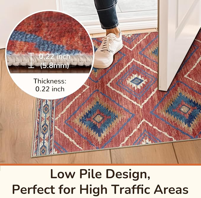 Area Rug 2x3 Rug Machine Washable Non-Slip Low Pile Print Pattern Western Rug