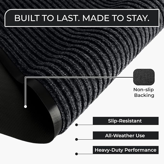 Commercial Door Mat 3'x6' Black, Heavy Duty Industrial Floor Mat