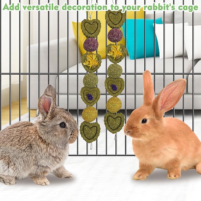 kathson 3Pcs Bunny Chew Toys Rabbit Chewing Toy for Teeth Hanging Grinding Chinchilla Treats Timothy Grass Cake Molar Balls for Guinea Pigs Hamsters Gerbils Rats Squirrels Playing Improve Pets Dental