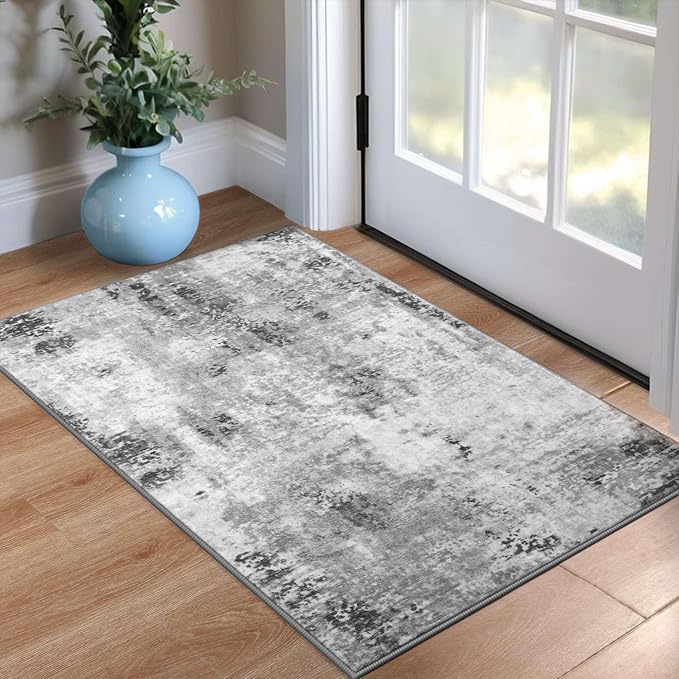 Entrance Rugs Indoor 2x3 Grey Entry Rug Washable Abstract Small Area Rug