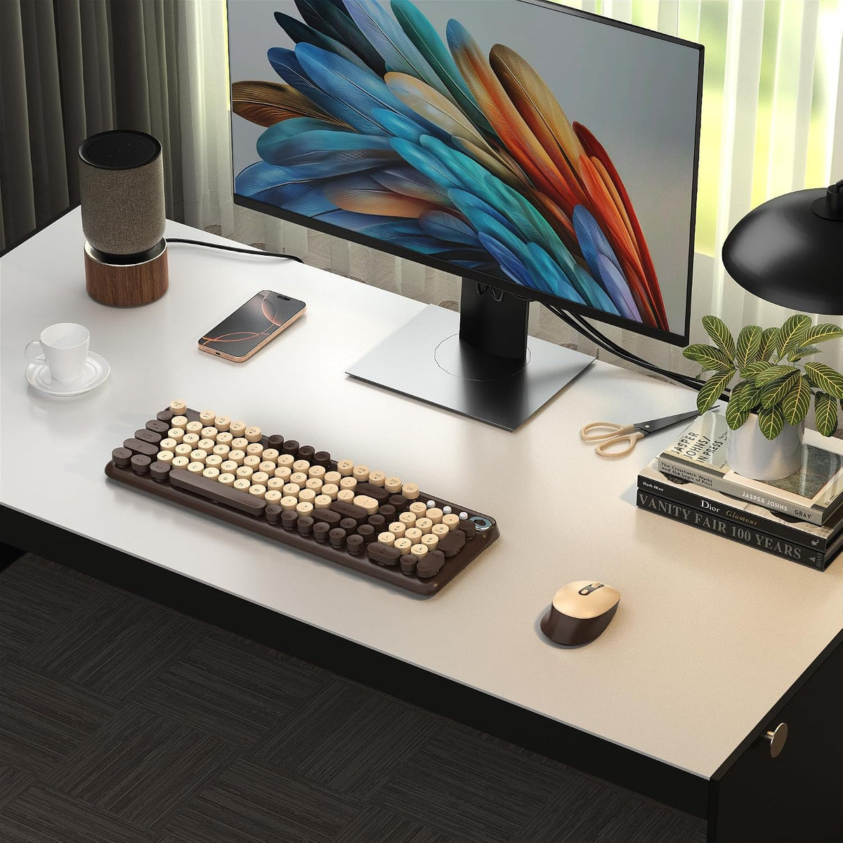 Colorful Wireless Keyboard and Mouse Combo (Coffee)