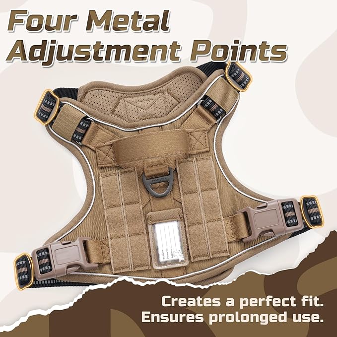 rabbitgoo Tactical Dog Harness for Large Dogs, No Pull Military Service Vest with Handle & Molle, Easy Control for Training Walking, Adjustable Reflective Straps, Brown, XL