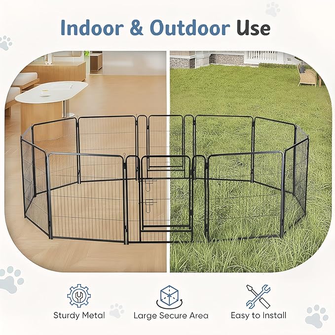 DUMOS Dog Playpen Indoor, Metal 32 Inch 12 Panels Foldable Pet Fence with Door, Outdoor Small Medium Large Dog Puppy Portable Exercise Play Pen for RV Camping, Trips, Play Yard