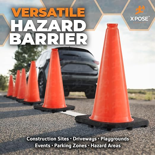 Xpose Safety 18 Inch Orange Traffic Cone, 1-Pack - Multipurpose PVC Plastic Safety Cone for Parking, Soccer, Caution, Kids and Construction - DOT Approved