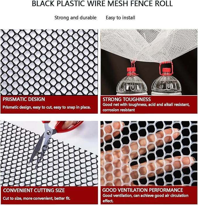 Plastic Wire Mesh Fence, Fencing Chicken Wire Fence with 1.8cm/0.7in Mesh Holes, for Pet Fencing Garden Balcony Grass Protection Farm Crafts(Size:Mesh 0.7in-3.3ft Wx65ft L,Color:Black)
