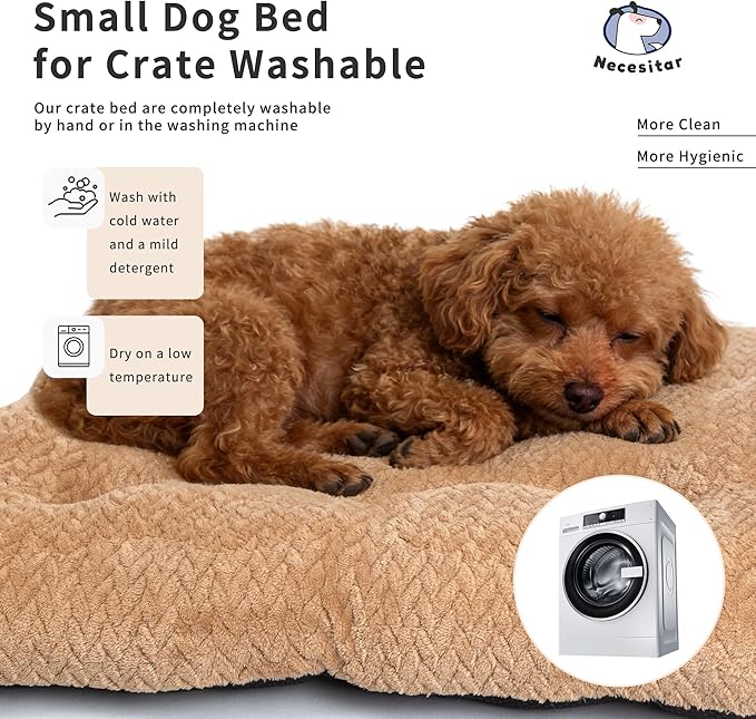 Washable Dog Crate Pad for Small Dogs, Anti-Slip Puppy Kennel Dog Bed for Crate,Flat Soft Fleece Khaki Pet Mat 24" x 18"