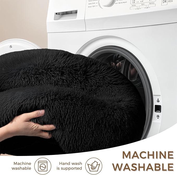 Calming Dog Bed & Cat Bed for Indoor Cats, Medium Size Washable Anti-Slip Anti-Anxiety Donut Dog Beds for Small Dogs & Cats, Fluffy Plush Cozy Round Dogs Beds(20 Inch, Black)