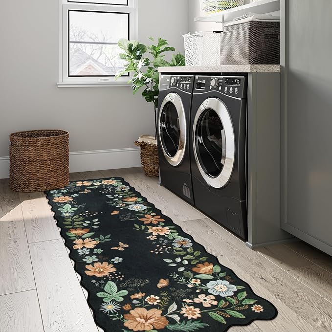 Lahome Floral Kitchen Runner, 2X6 Washable Runner Rug Non Slip Ultra-Thin