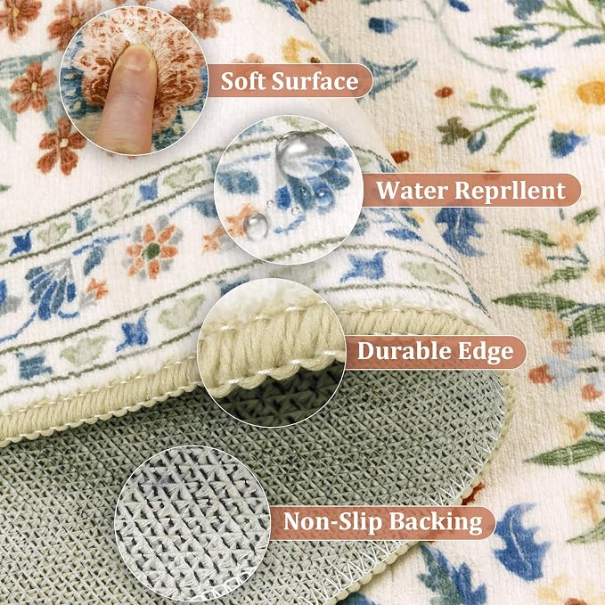 Yamaziot Washable Runner Rug 2x8 – Boho Non Slip Floral Hallway Runner Rug
