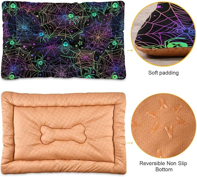 Halloween Spider Web Pet Bed Cute Dog Bed Mat Absorbing Non Slip Pad Pet Sleeping Mat for Small, Medium, and Large Dogs Puppy Cat 24 in x 18 in