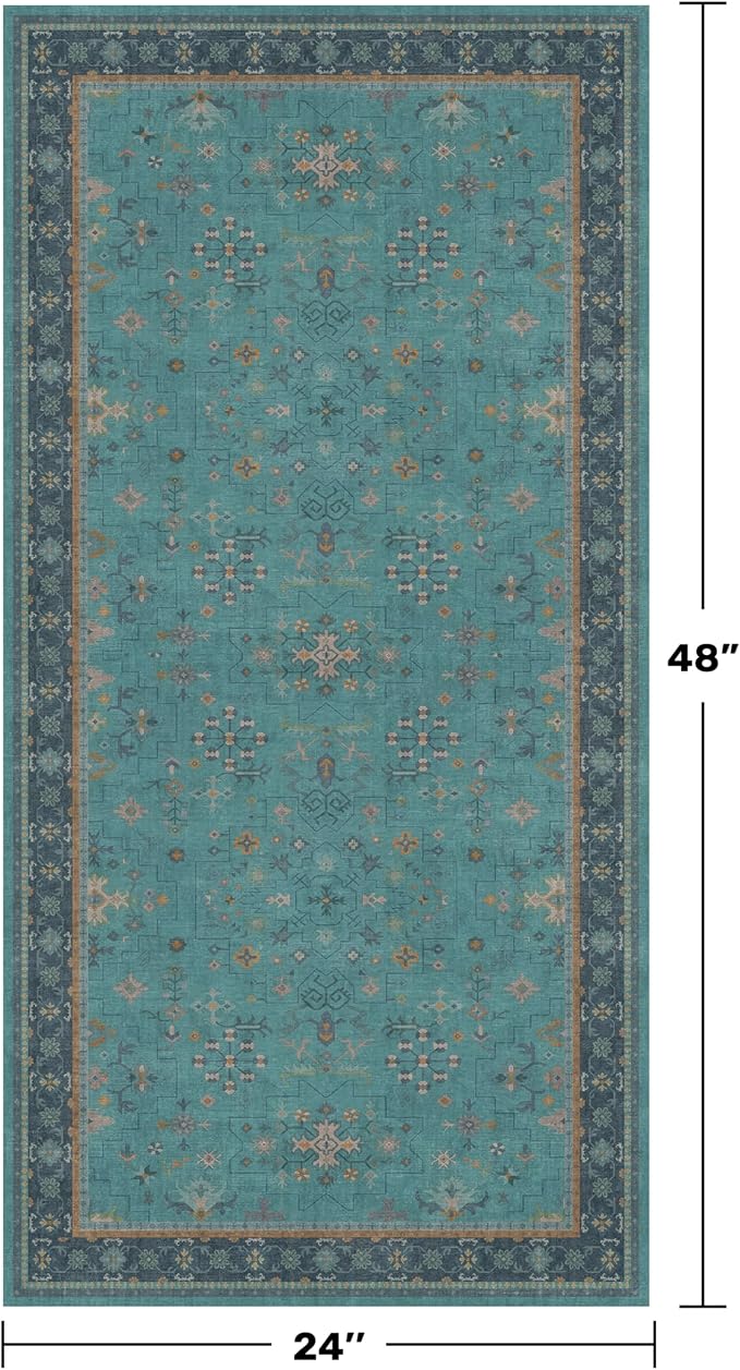 2x4 Washable Teal Throw Rugs for Entryway Indoor