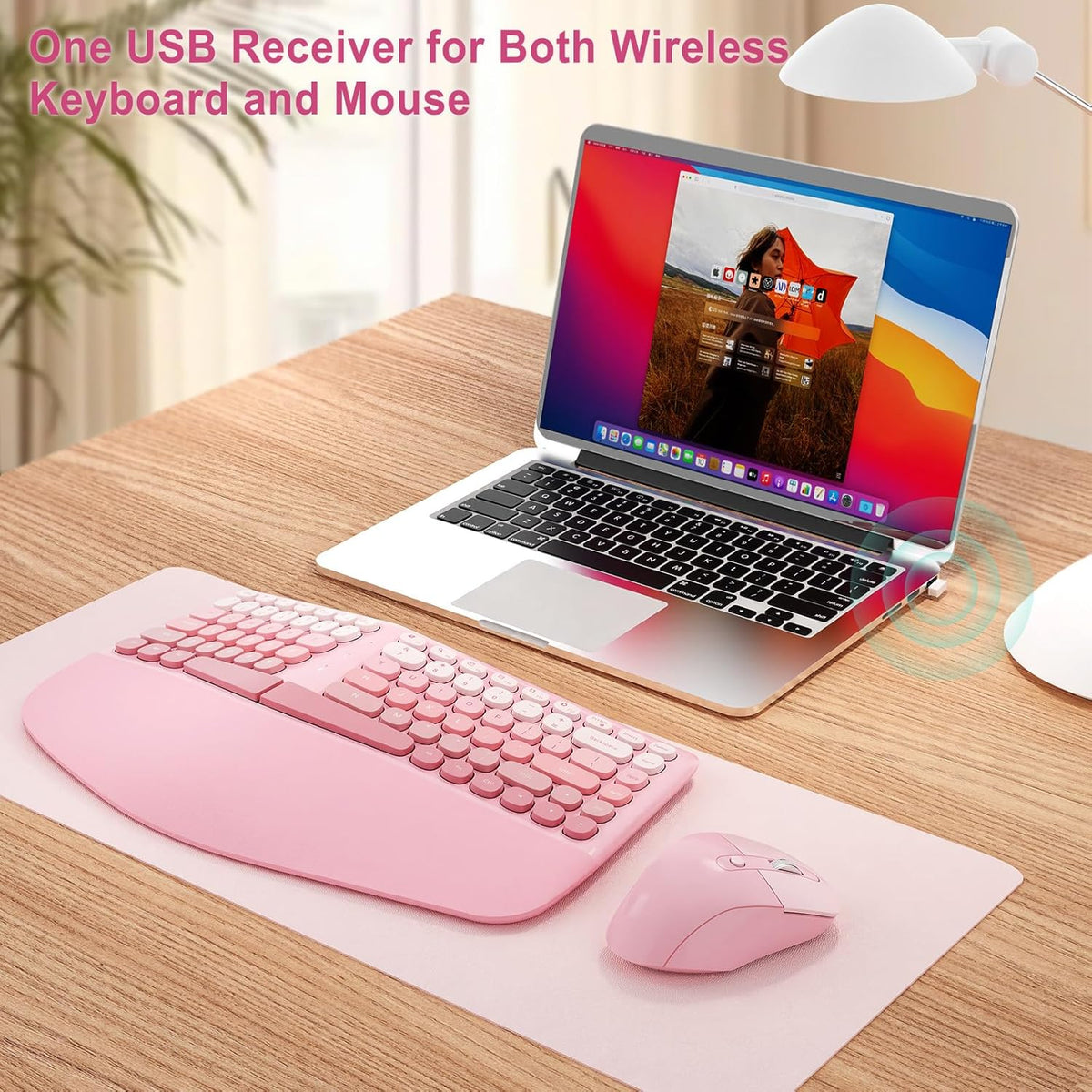 Ergonomic Wireless Keyboard Mouse, Gaming Typewriter Set with Wrist Rest