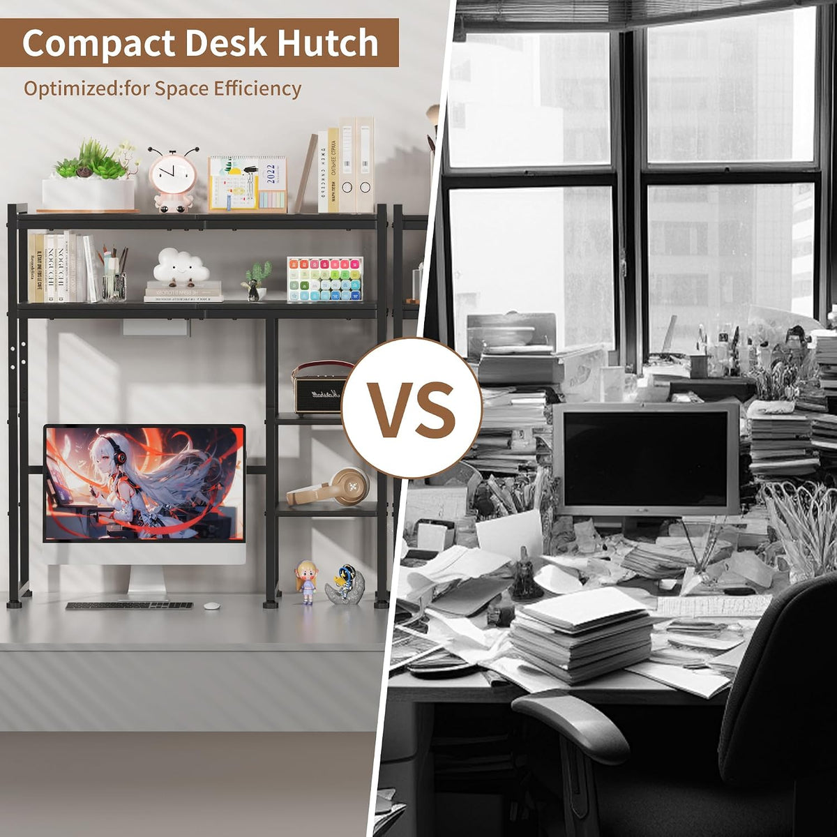 Aetheris Desktop Organizer Shelf, 30" Wooden Office Storage Rack, Display Shelf Rack, 5 Tier Desktop Display Rac, Desk Shelf, Desk Hutch for Computer Monitor (Black)