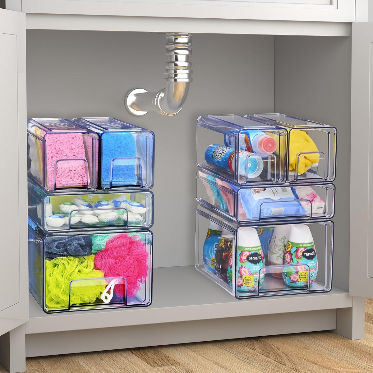 Sorbus Clear Stackable Storage Drawers (1 Large + 1 Medium + 2 Small)