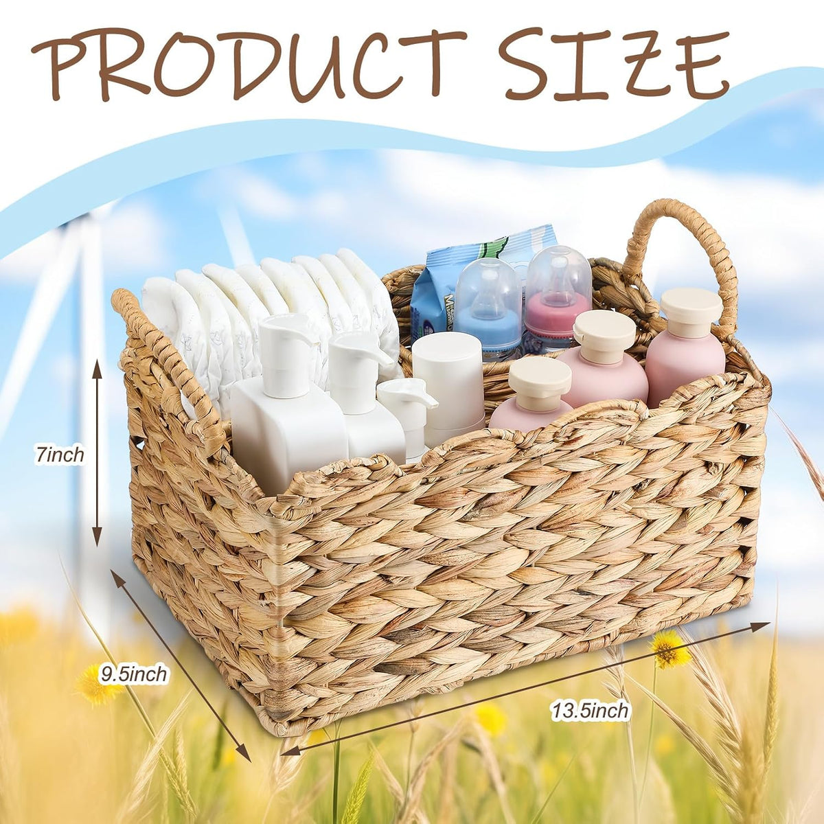 Chunful Wicker Diaper Caddy Scalloped Basket Diaper Caddy with Dividers