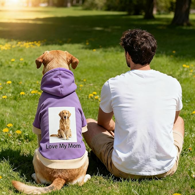 Custom Dog Hoodie, Personalized Sweatshirt with Photo Text Name Logo, Customized Hooded Sweater for Small Medium Large Dogs & Cats (Purple, X-Small)