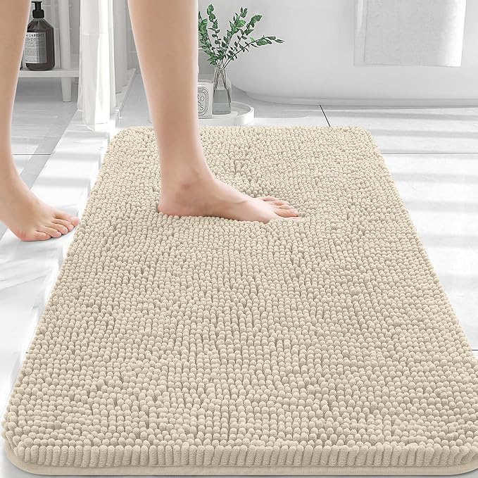 OLANLY Bathroom Rugs 36x24, Extra Soft Absorbent Chenille Bath Rugs, Rubber