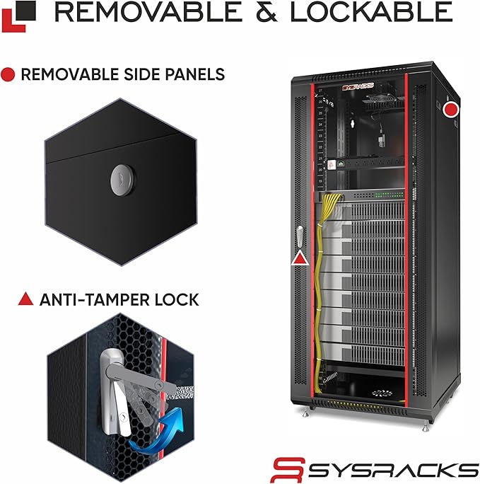 Sysracks 22U Wall Mount Server Rack Cabinet, 19” Locking Network Rack, 24” Deep